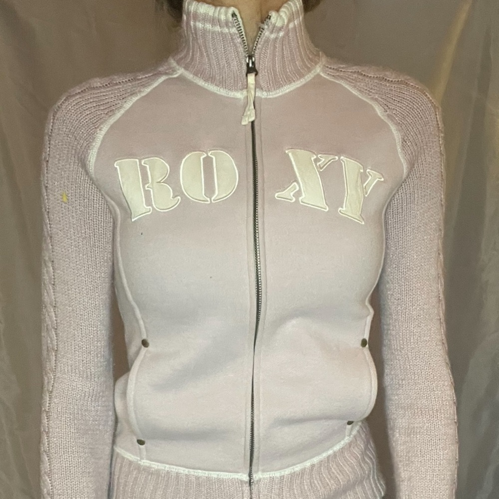 ROXY pink & white full zip sweater/sweatshirt - Picture 6 of 12